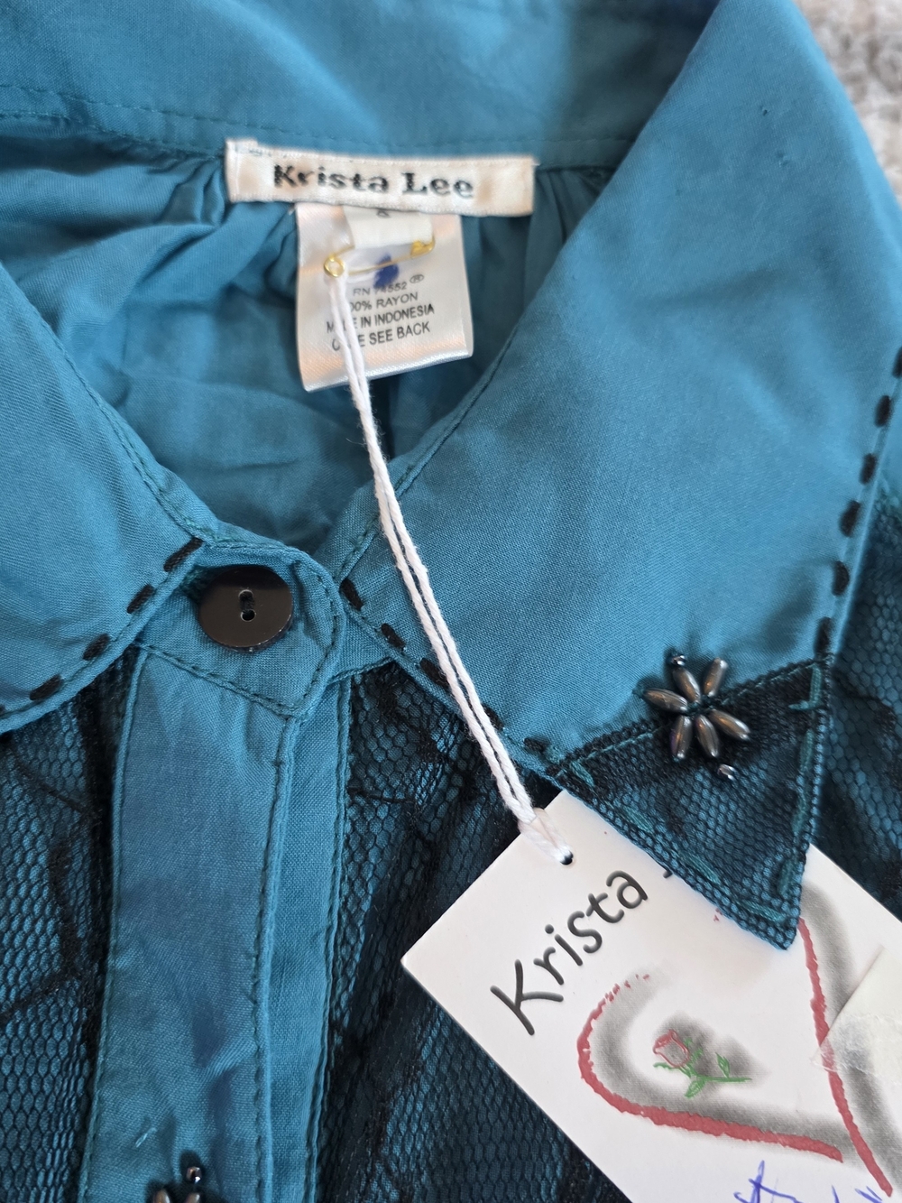 Girls' Teal Lace-Detail Jacket